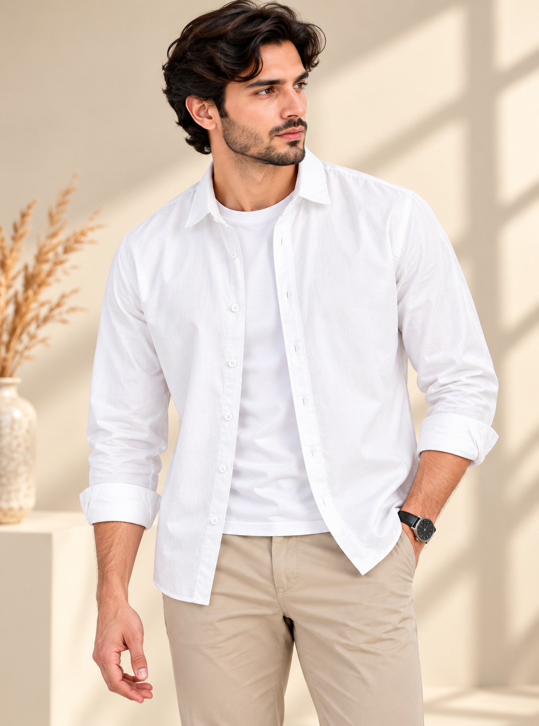 Cotton Chambray Double Shirt – White