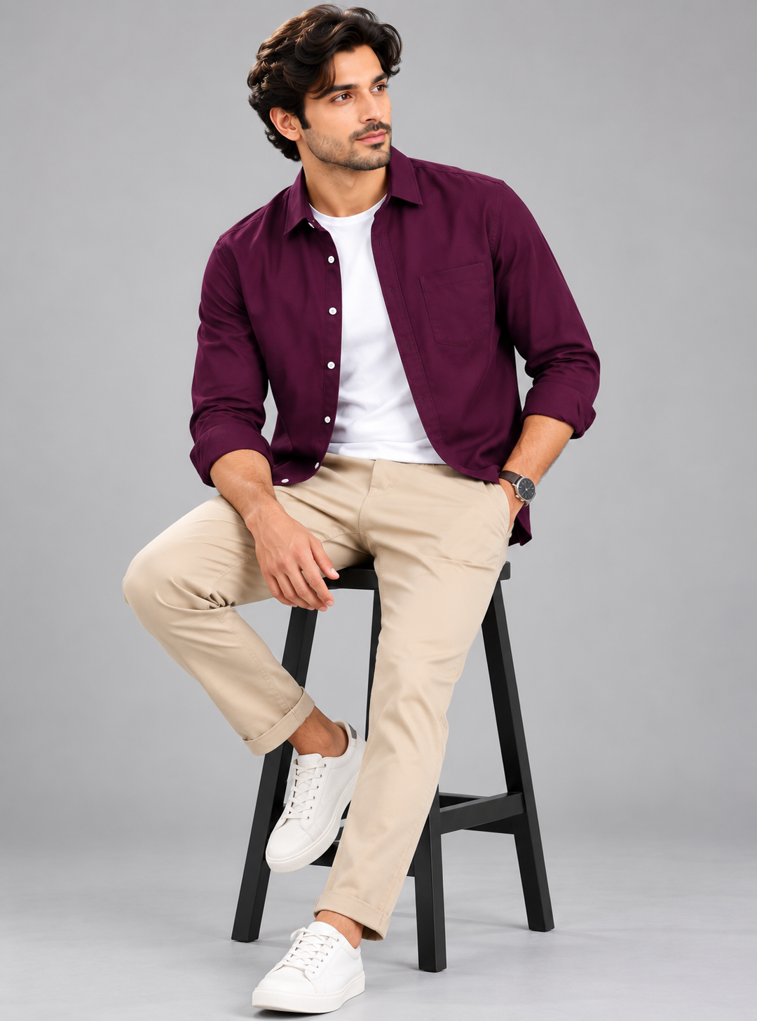 Cotton Chambray Double Shirt – Maroon