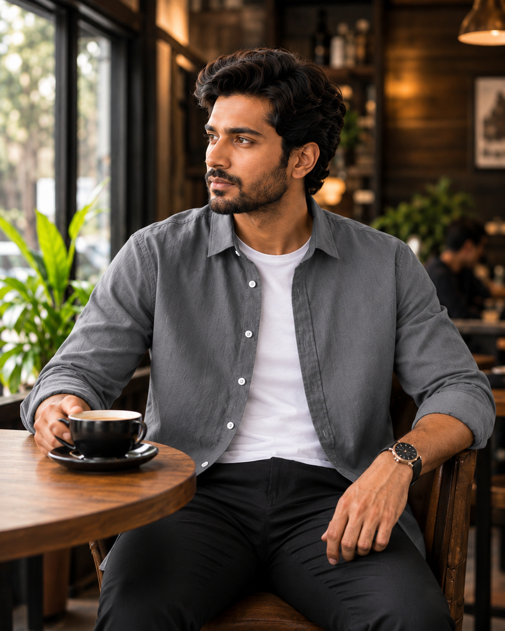 Cotton Chambray Double Shirt – Silver Grey