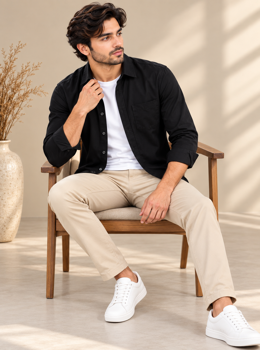 Cotton Chambray Double Shirt – Black