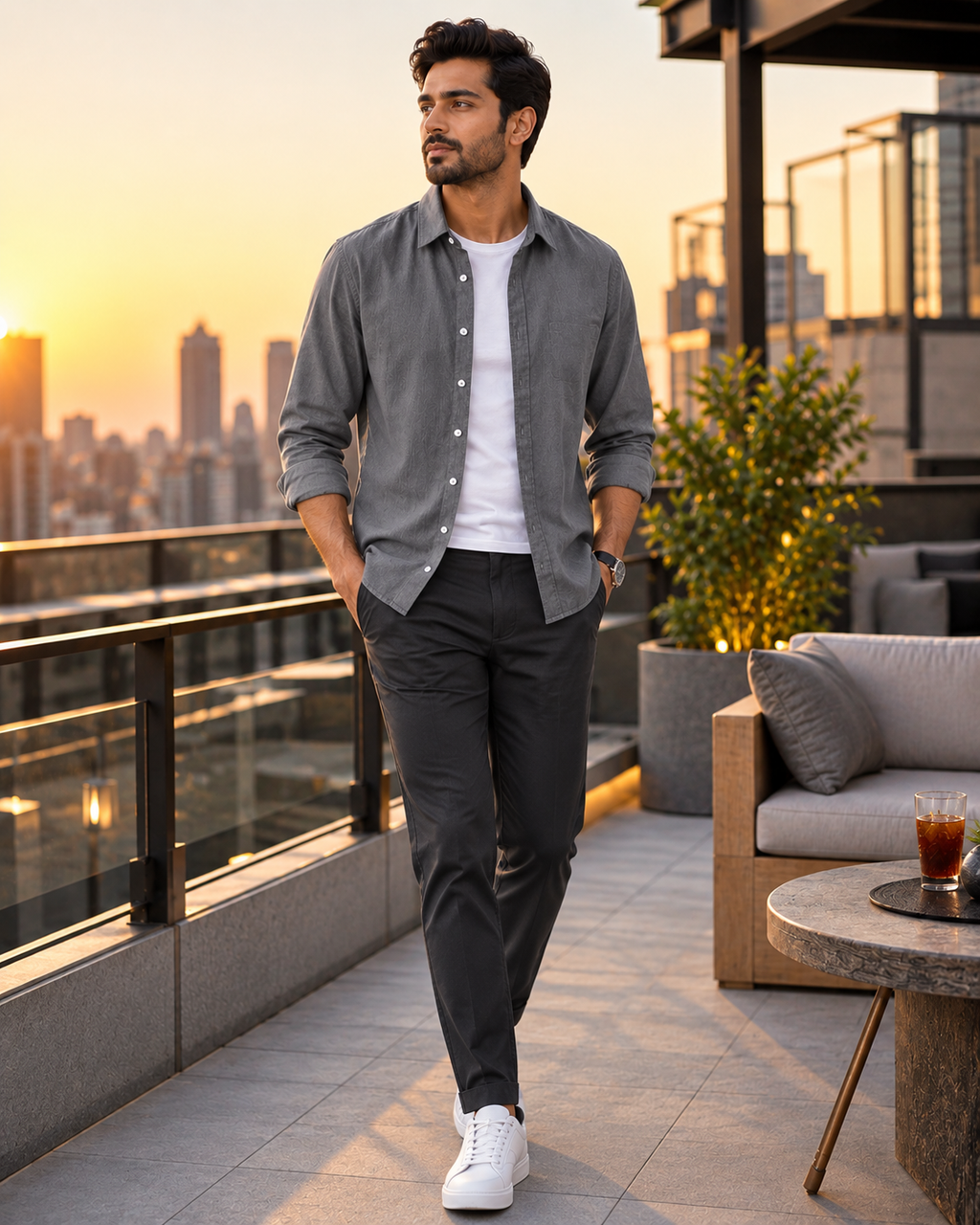 Cotton Chambray Double Shirt – Silver Grey