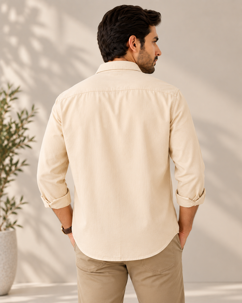 Cotton Chambray Double Shirt – Beige