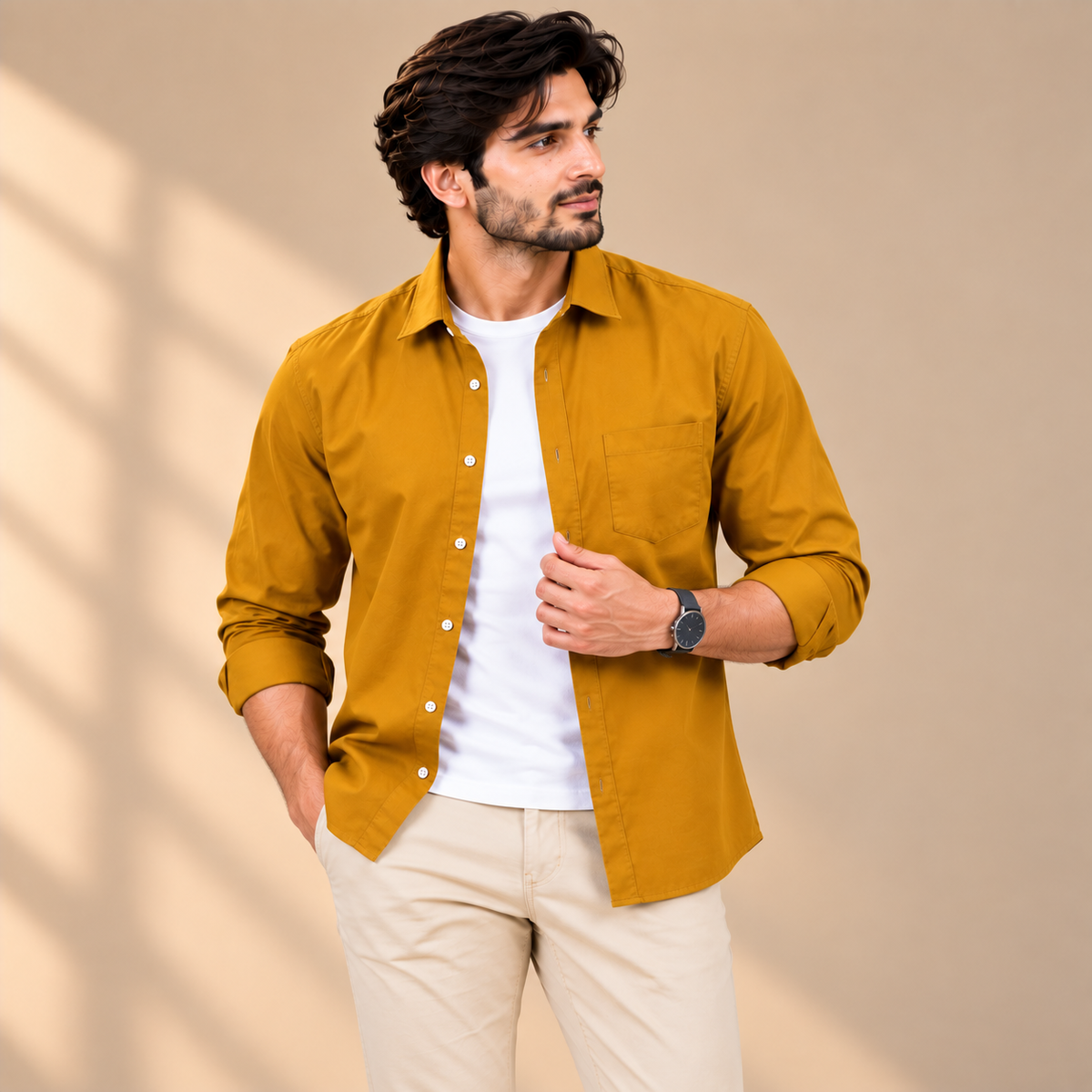 Cotton Chambray Double Shirt – Mustard