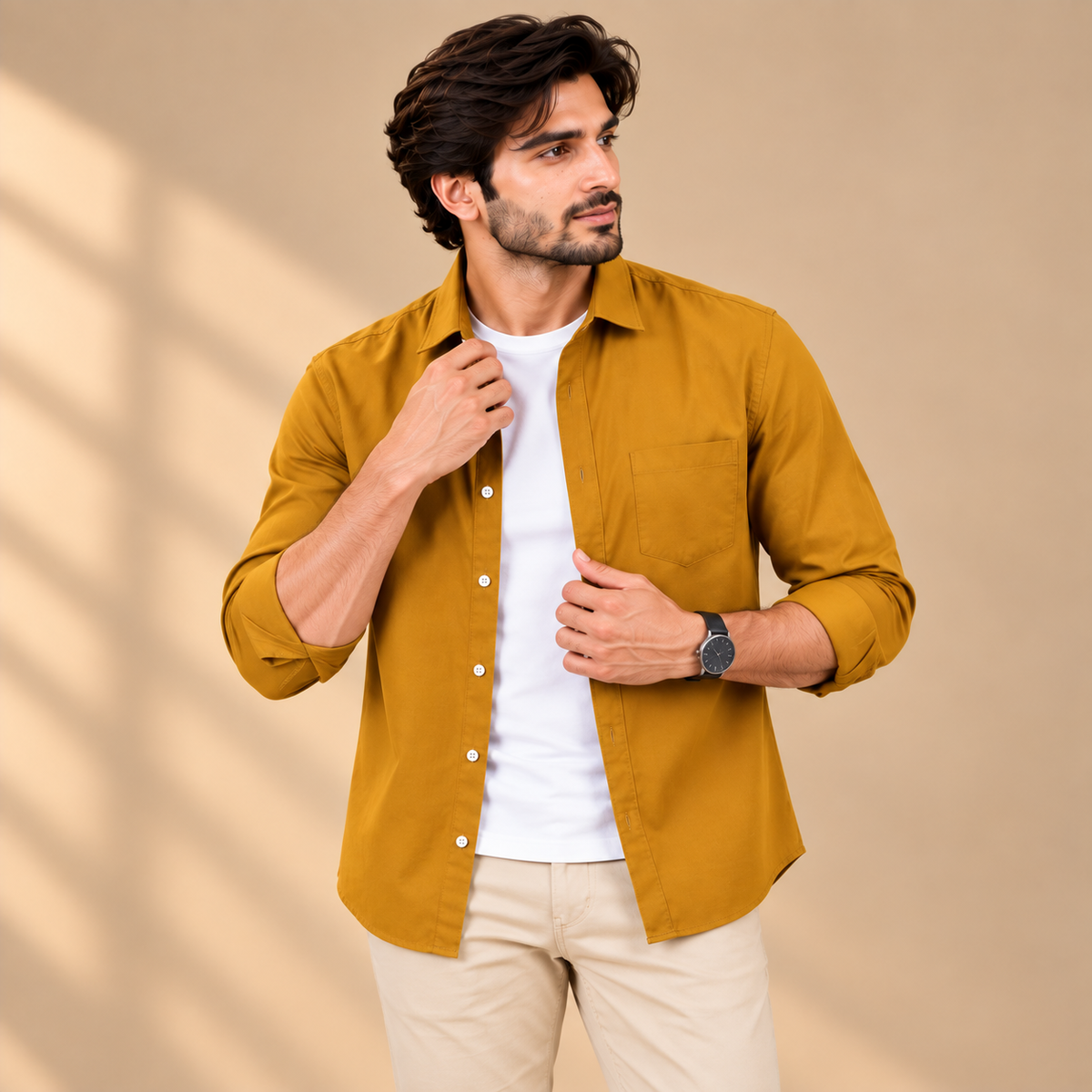 Cotton Chambray Double Shirt – Mustard