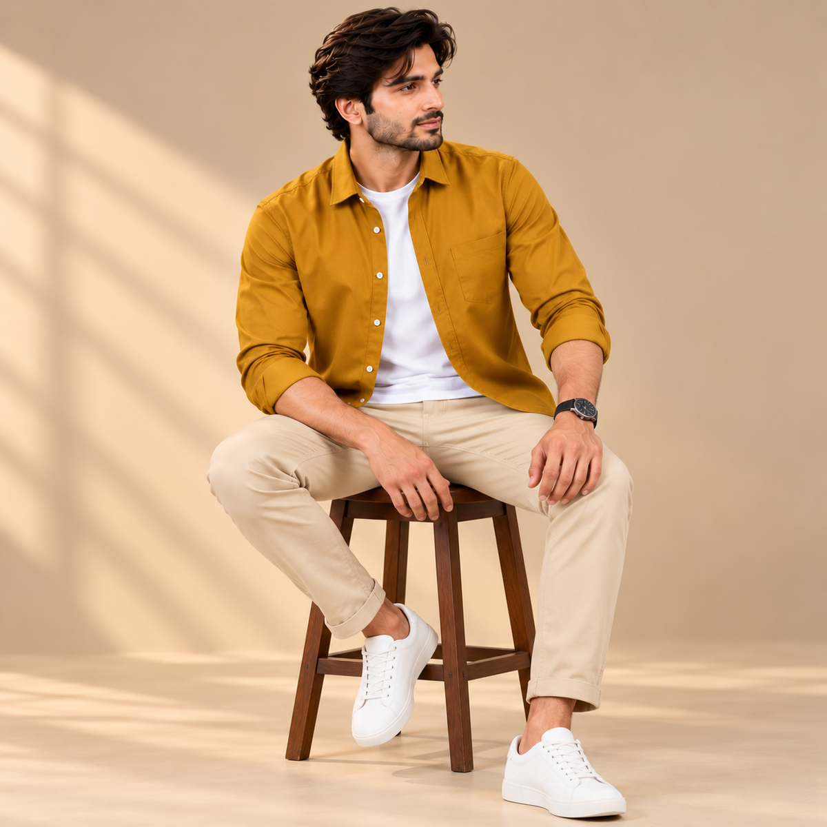 Cotton Chambray Double Shirt – Mustard