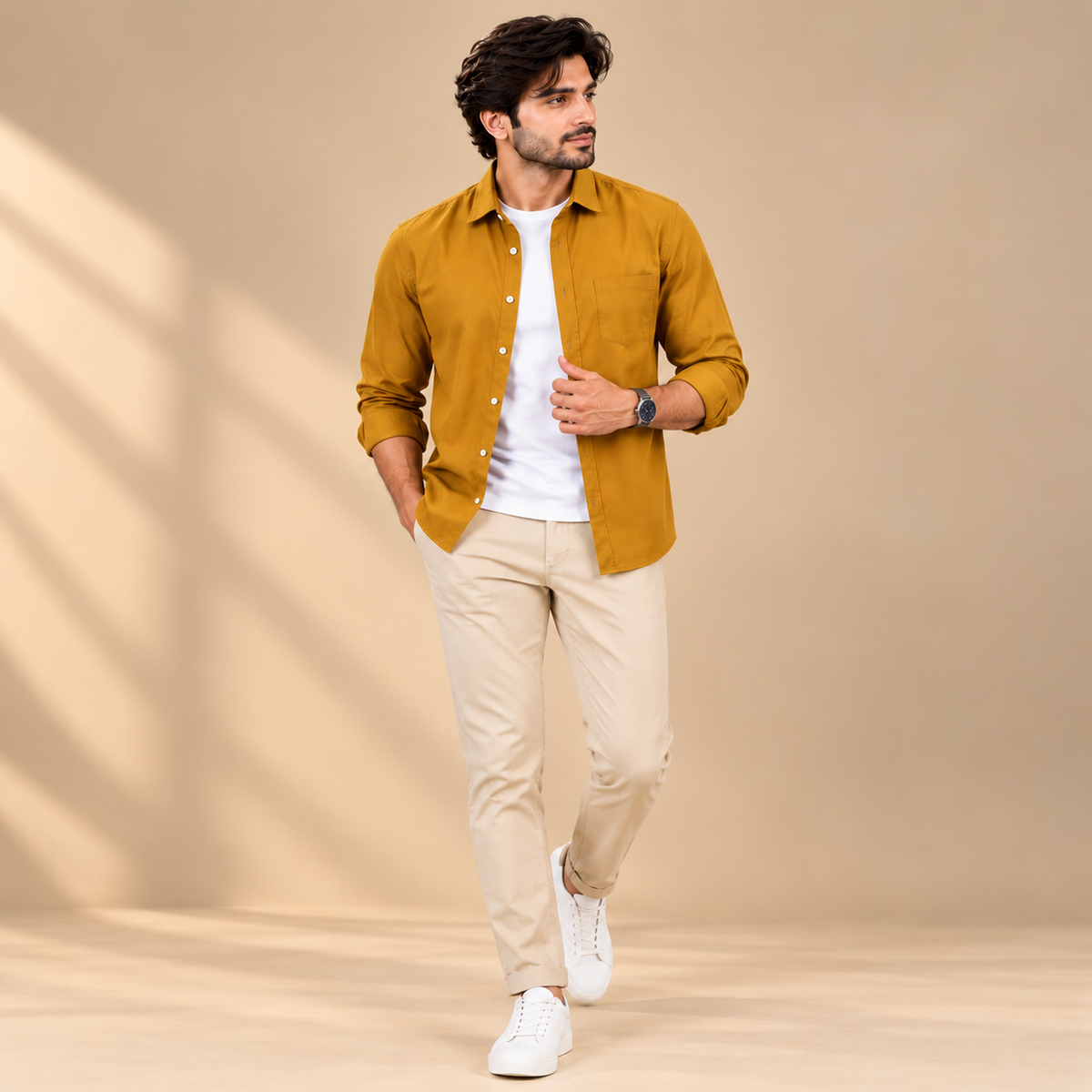 Cotton Chambray Double Shirt – Mustard