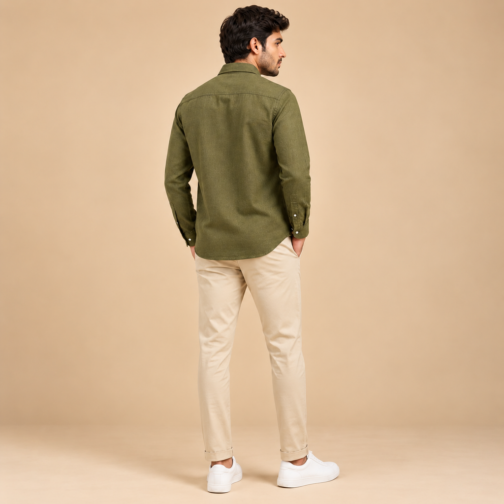 Cotton Chambray Double Shirt – Olive Green