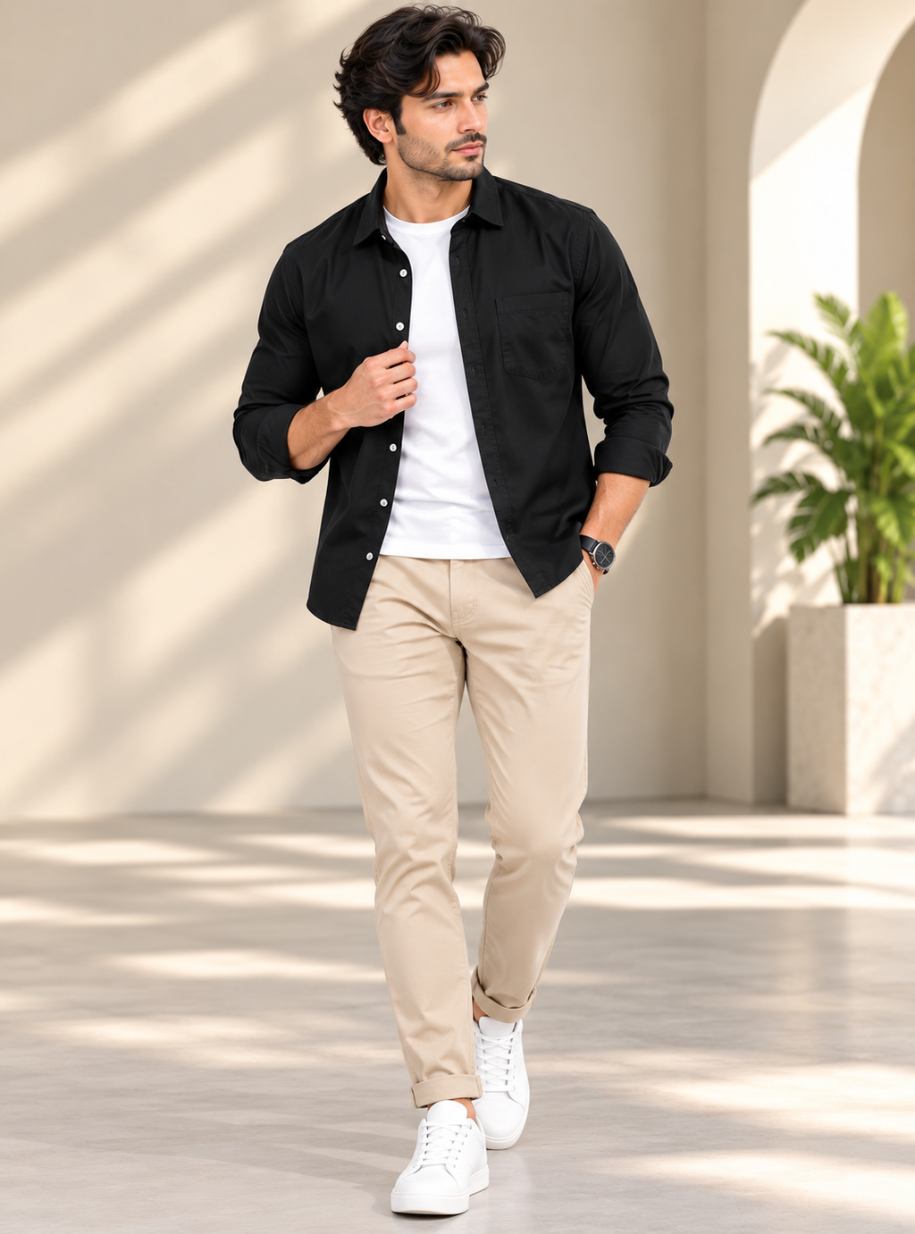 Cotton Chambray Double Shirt – Black