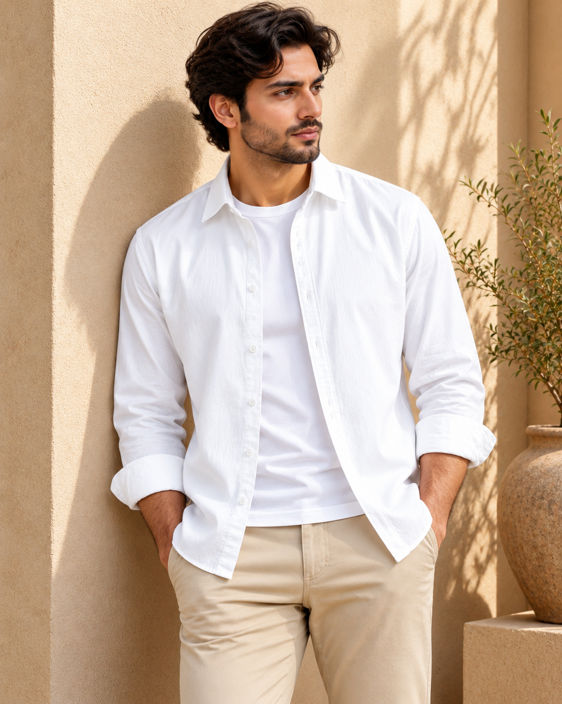Cotton Chambray Double Shirt – White
