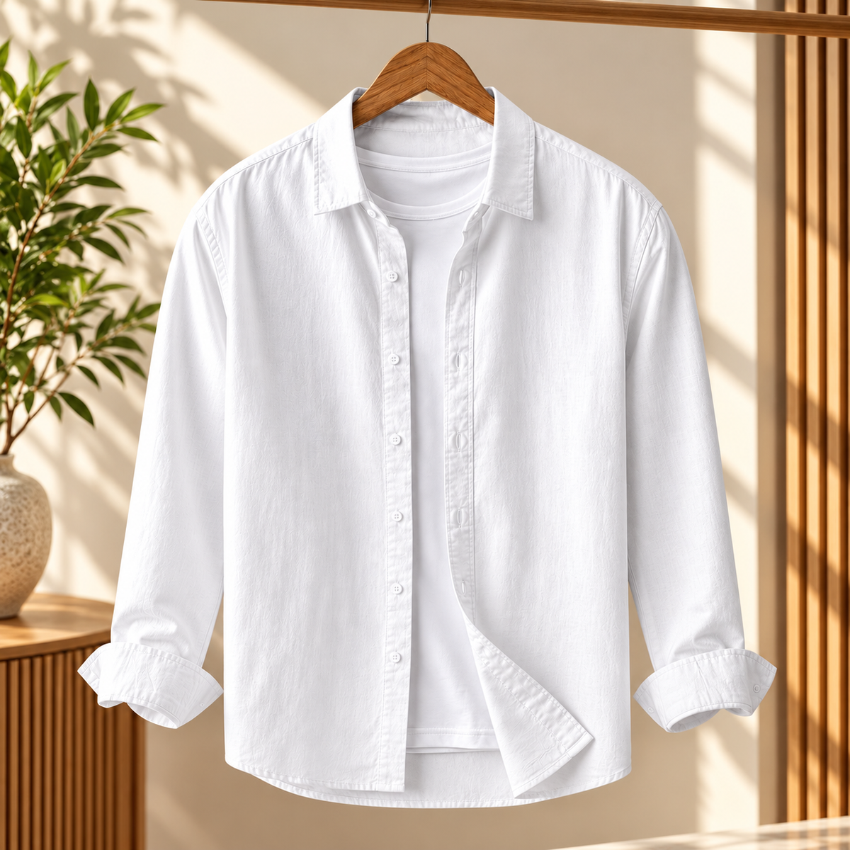 Cotton Chambray Double Shirt – White