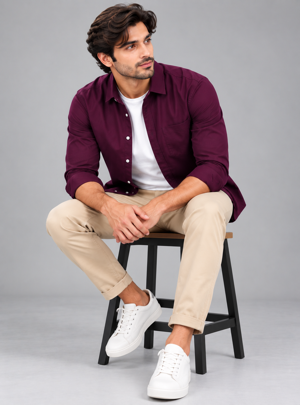 Cotton Chambray Double Shirt – Maroon