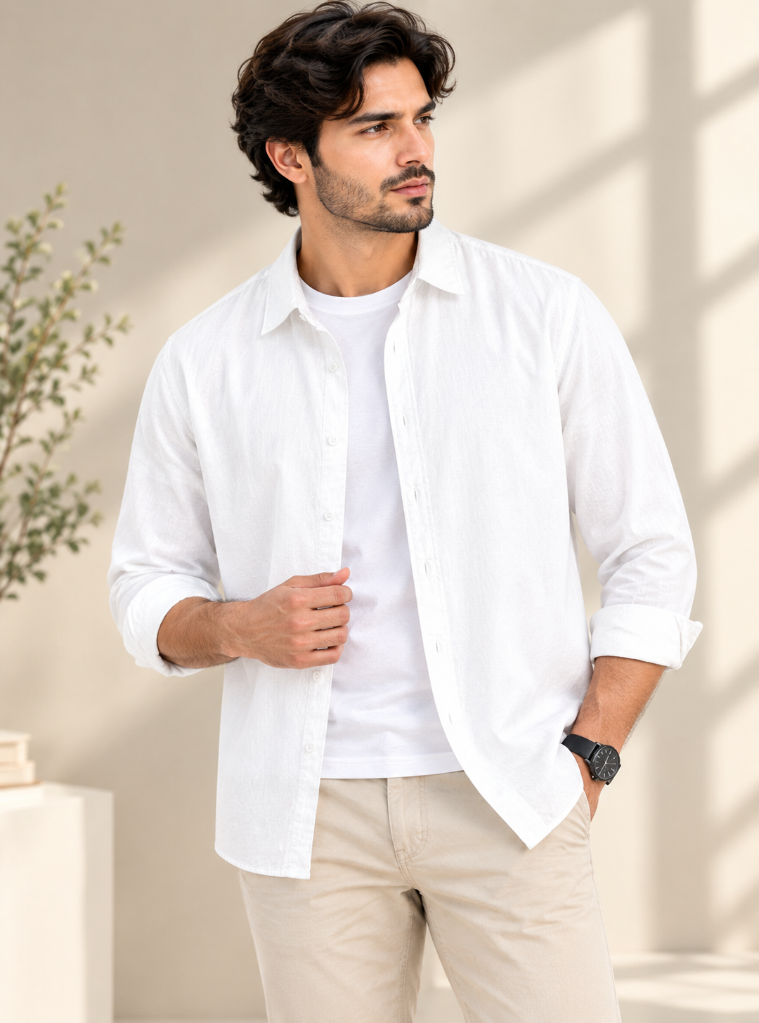 Cotton Chambray Double Shirt – White