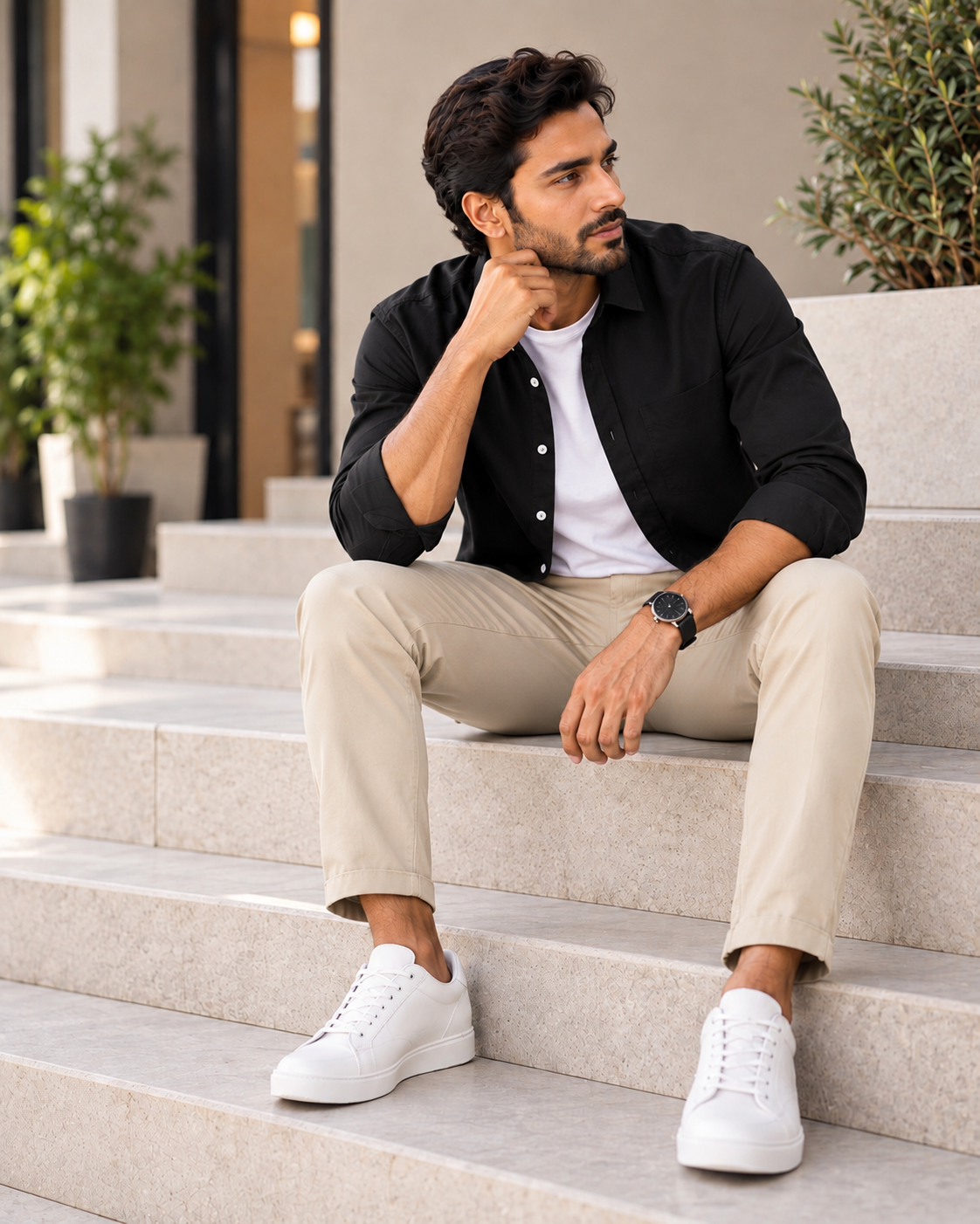 Cotton Chambray Double Shirt – Black