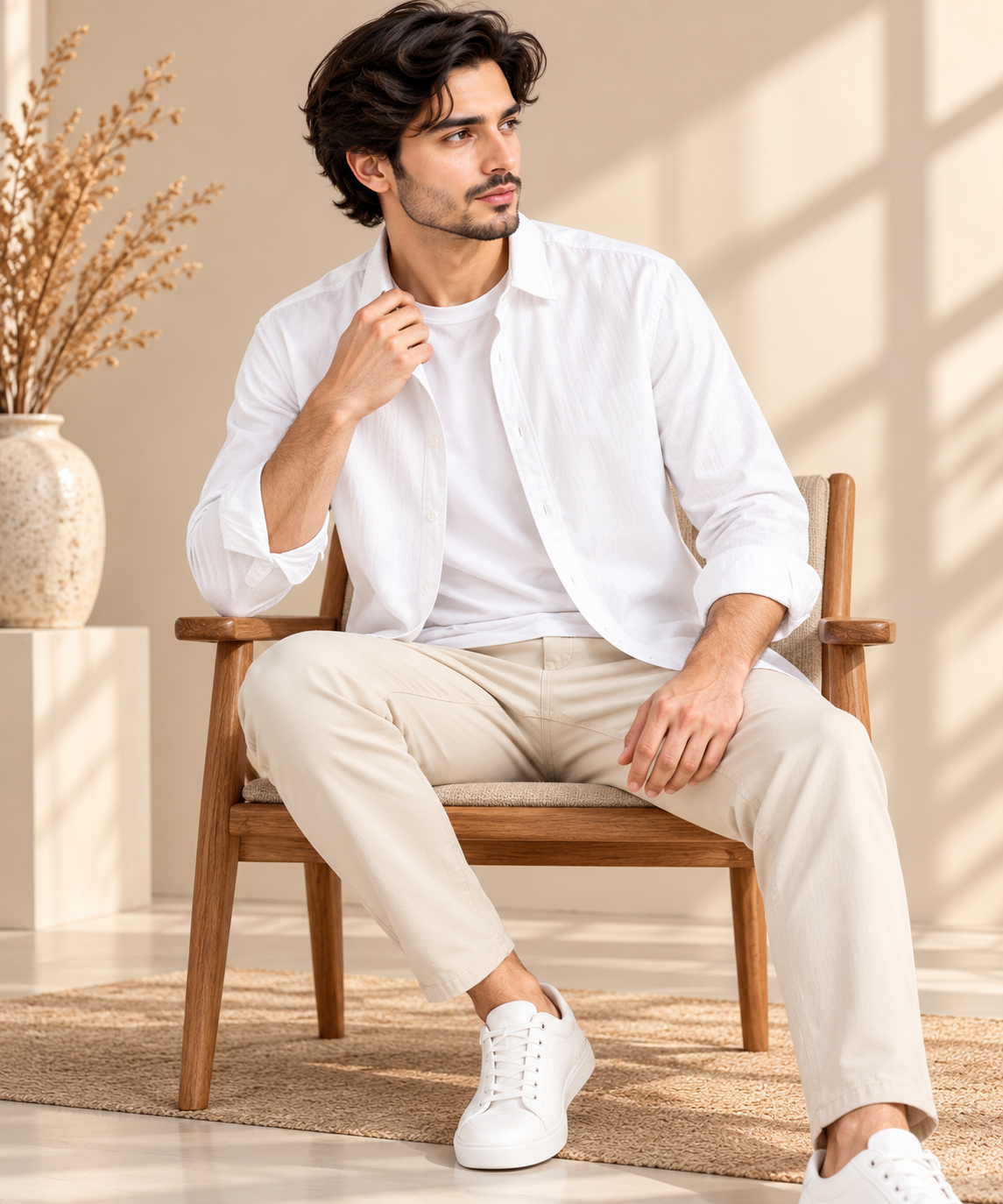Cotton Chambray Double Shirt – White