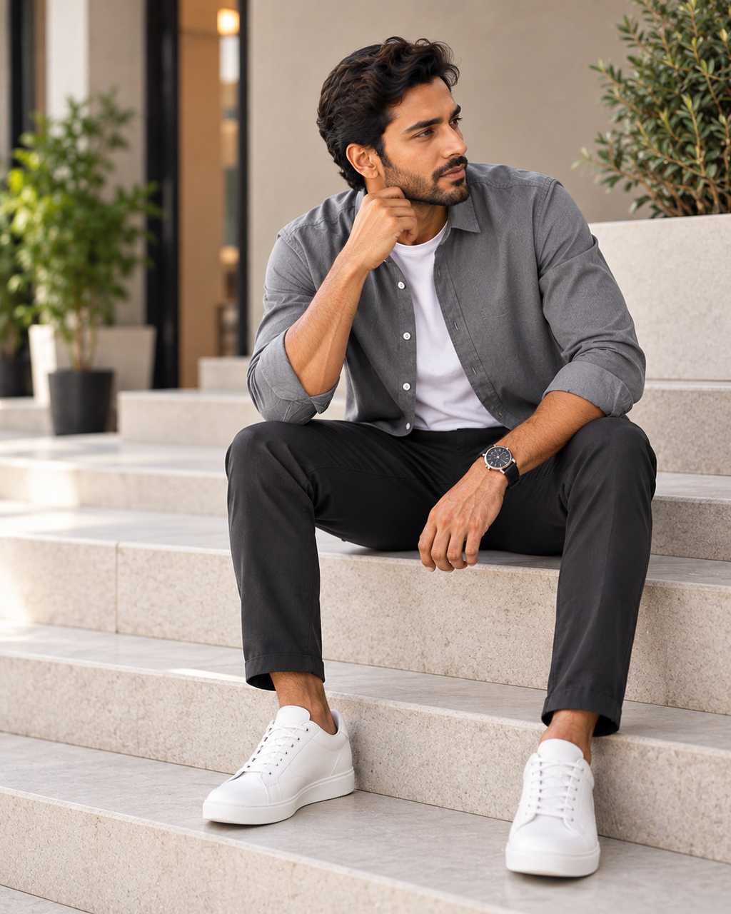 Cotton Chambray Double Shirt – Silver Grey