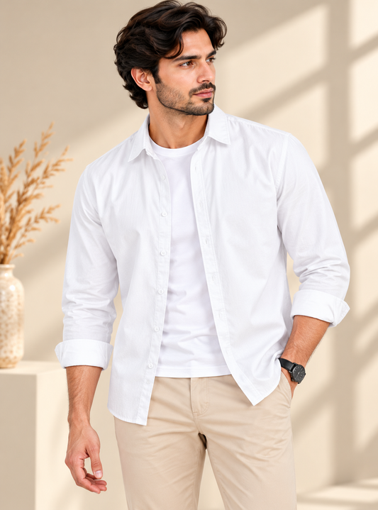 Cotton Chambray Double Shirt – White
